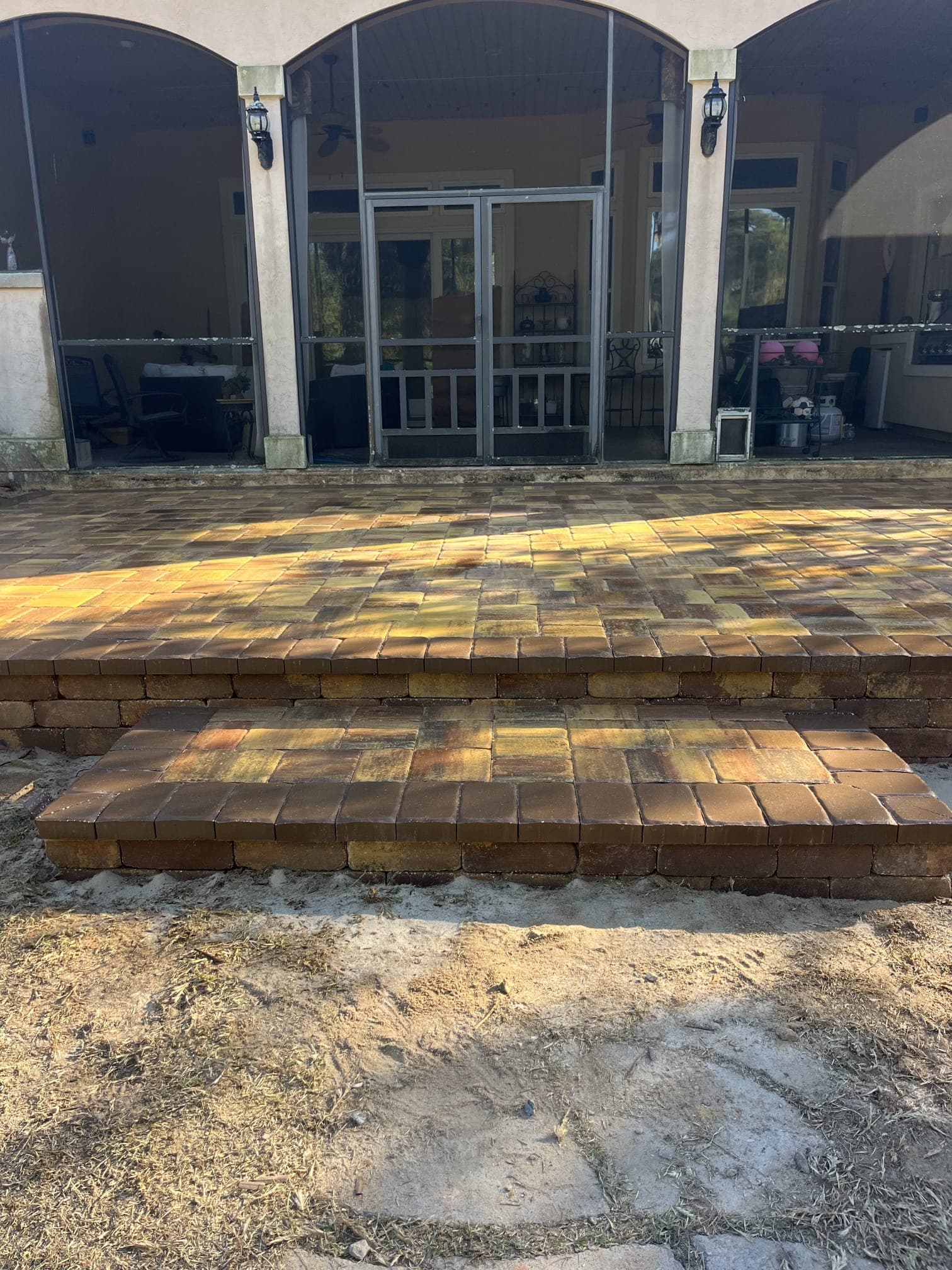 Warm brick paver steps